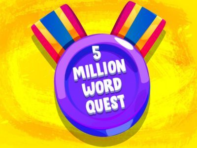 5 Million Word Quest Medal, displayed on yellow background.