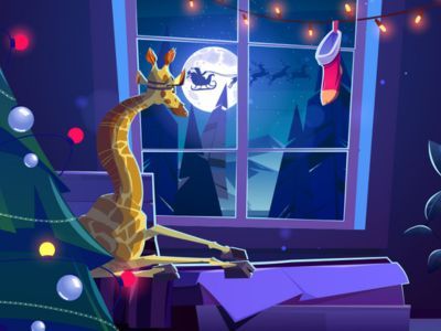 Sam the Spying Giraffe waiting for Santa on Christmas Eve.