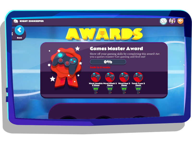 Monthly Award on Night Zookeeper, displayed on tablet screen.