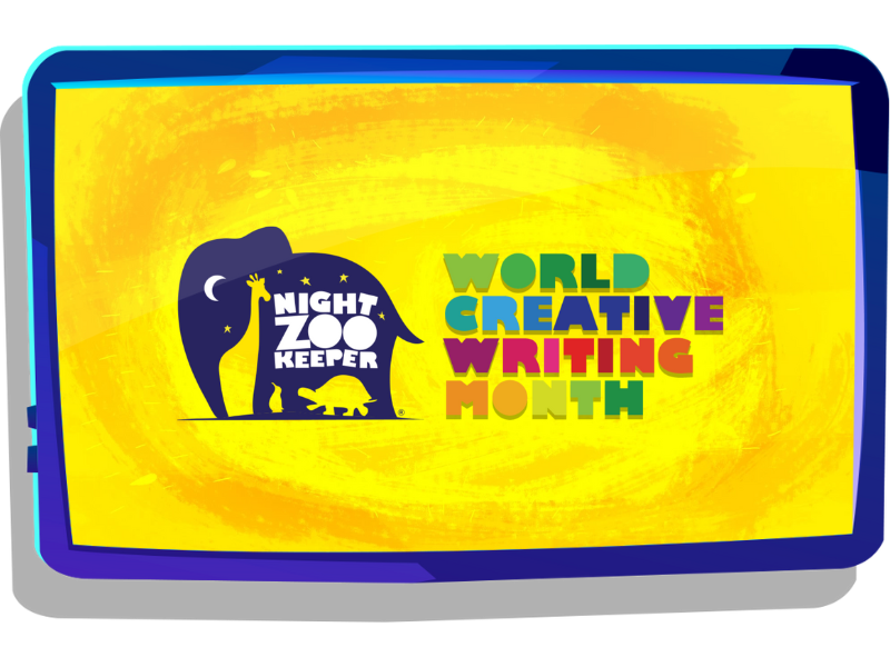 World Creative Writing Month 2023 banner, displayed on tablet.