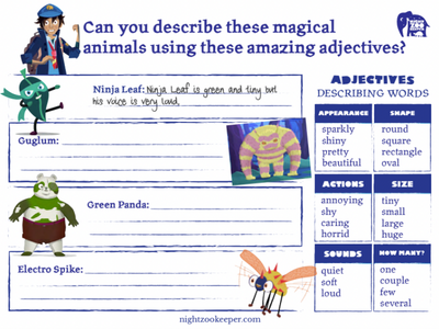 Describing Night Zoo Characters Activity