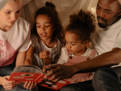 Family reading together.