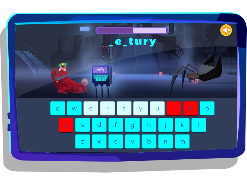 Word Wrecker, a game on Night Zookeeper, displayed on tablet screen.