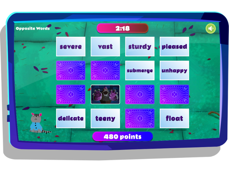 Word Pairs, a game on Night Zookeeper, displayed on tablet screen.