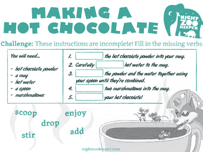 Activity to complete instructions for making hot chocolate