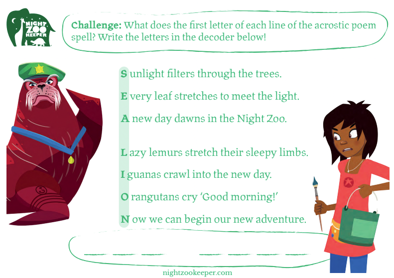 Acrostic Poems Night Zookeeper