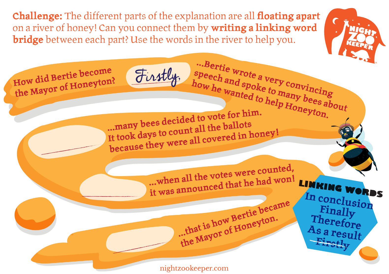 Linking Words & Sentences Transitional Phrases Night Zookeeper