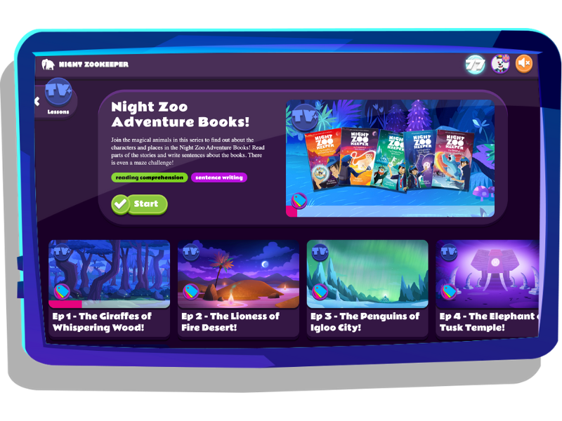 Reading comprehension lesson series on Nightzookeeper.com.