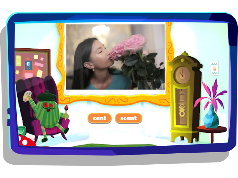 Homophone game on Nightzookeeper.com, displayed on tablet screen.