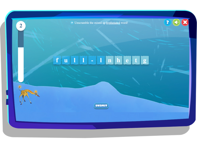 Spelling patterns challenge on Nightzookeeper.com, displayed on tablet screen.