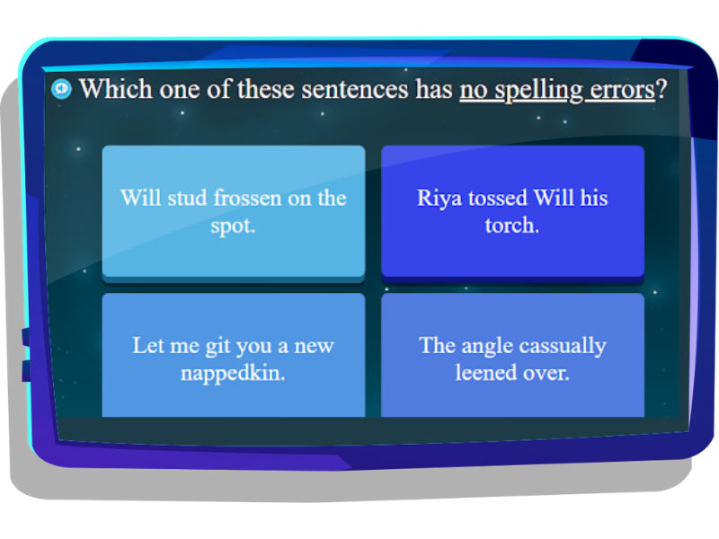 Proofreading activity on Nightzookeeper.com, displayed on laptop screen.