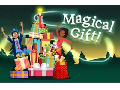 Magical gifts with tree and kids