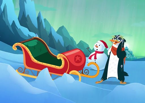 Professor Penguin with sled