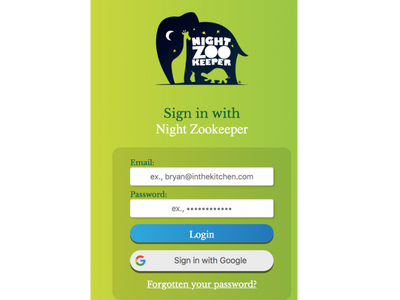 Night Zookeeper login page