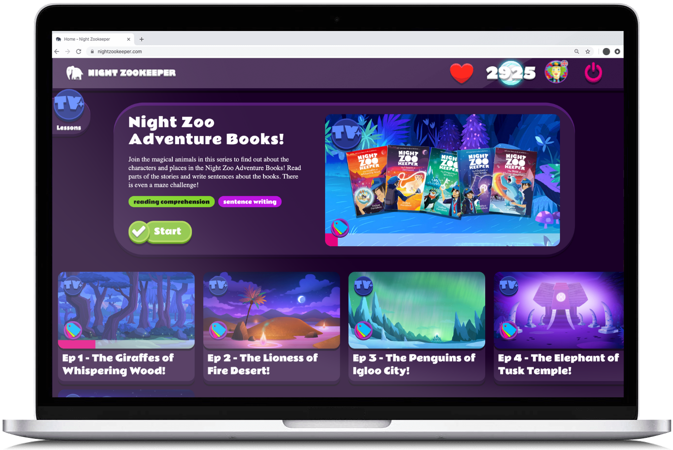 Reading comprehension lesson series on Nightzookeeper.com.