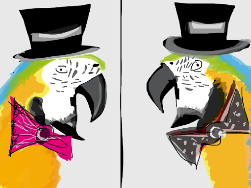 Parrots in top hats and bow ties