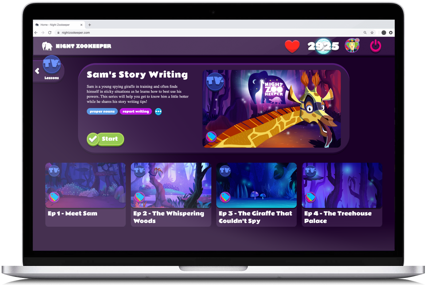 Narrative lesson series on Nightzookeeper.com.