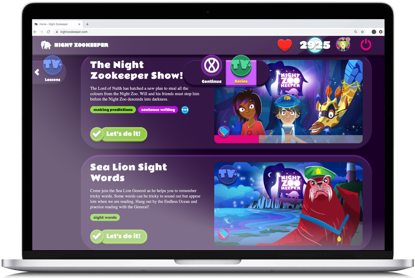 Sight Words lesson on Nightzookeeper.com
