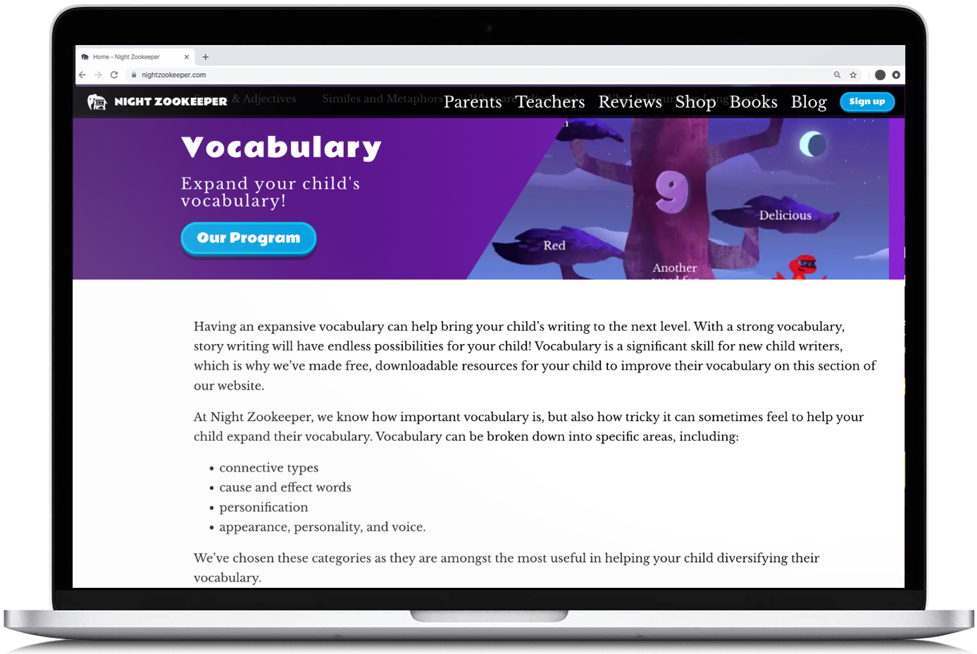 Free vocabulary resources on Nightzookeeper.com.