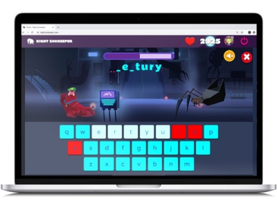Word Wrecker, a game on Night Zookeeper, displayed on laptop screen.