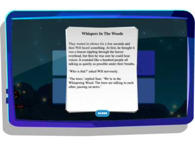 Elementary level text, displayed on tablet screen.