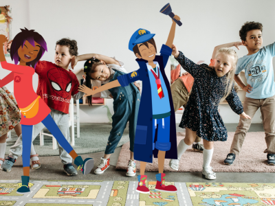 Children doing after school activity with Night Zookeeper Will and Riya. 