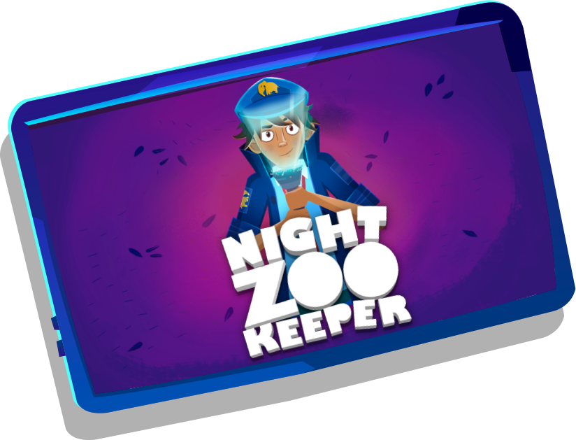 Night Zookeeper logo, displayed on tablet screen.