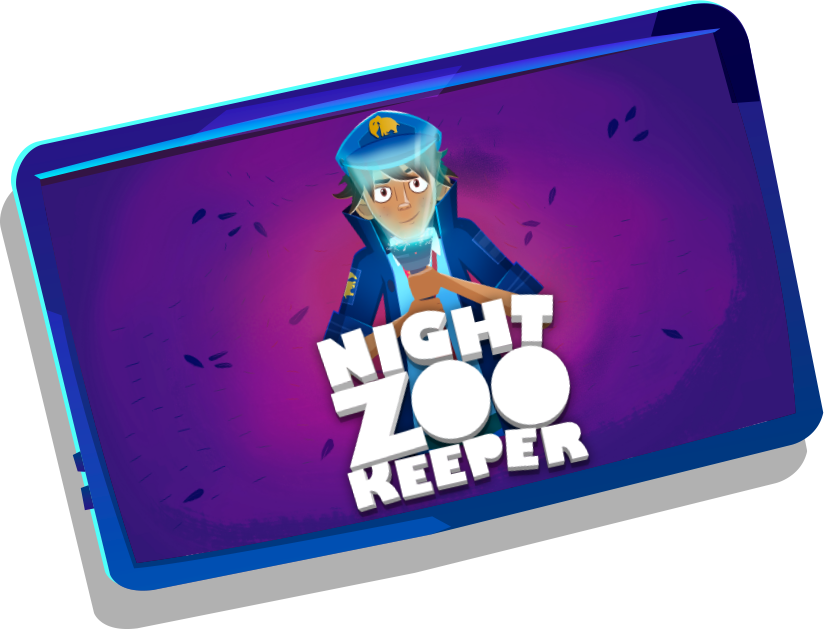 Night Zookeeper Logo on Tablet. 