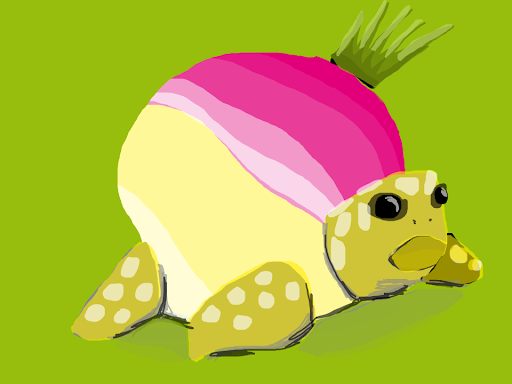 Turtle with radish as a shell