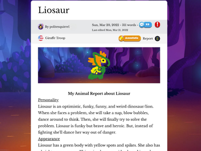 Child's character description on Night Zookeeper.
