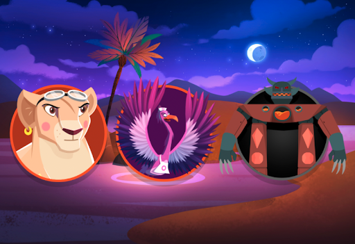 Night Zookeeper characters in desert