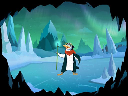 Professor Penguin in an ice cave