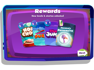 Rewards screen showing new unlocked games.