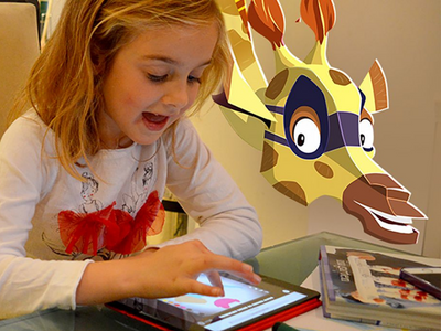 Girl playing Night Zookeeper on tablet