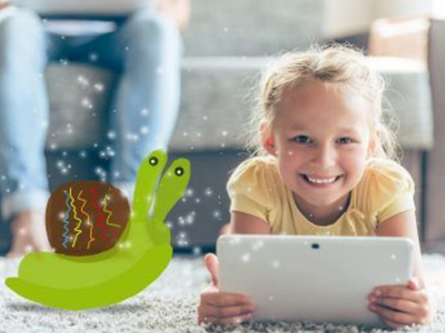 Girl with laptop and snail