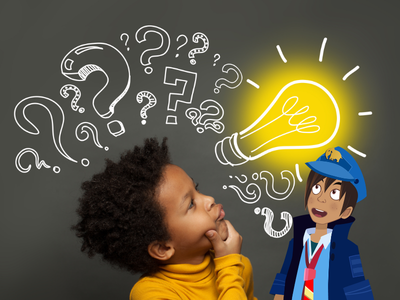 Child thinking with lightbulb over head.