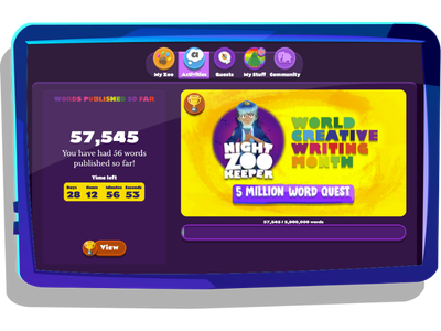 World Creative Writing Month tracker on a tablet. 